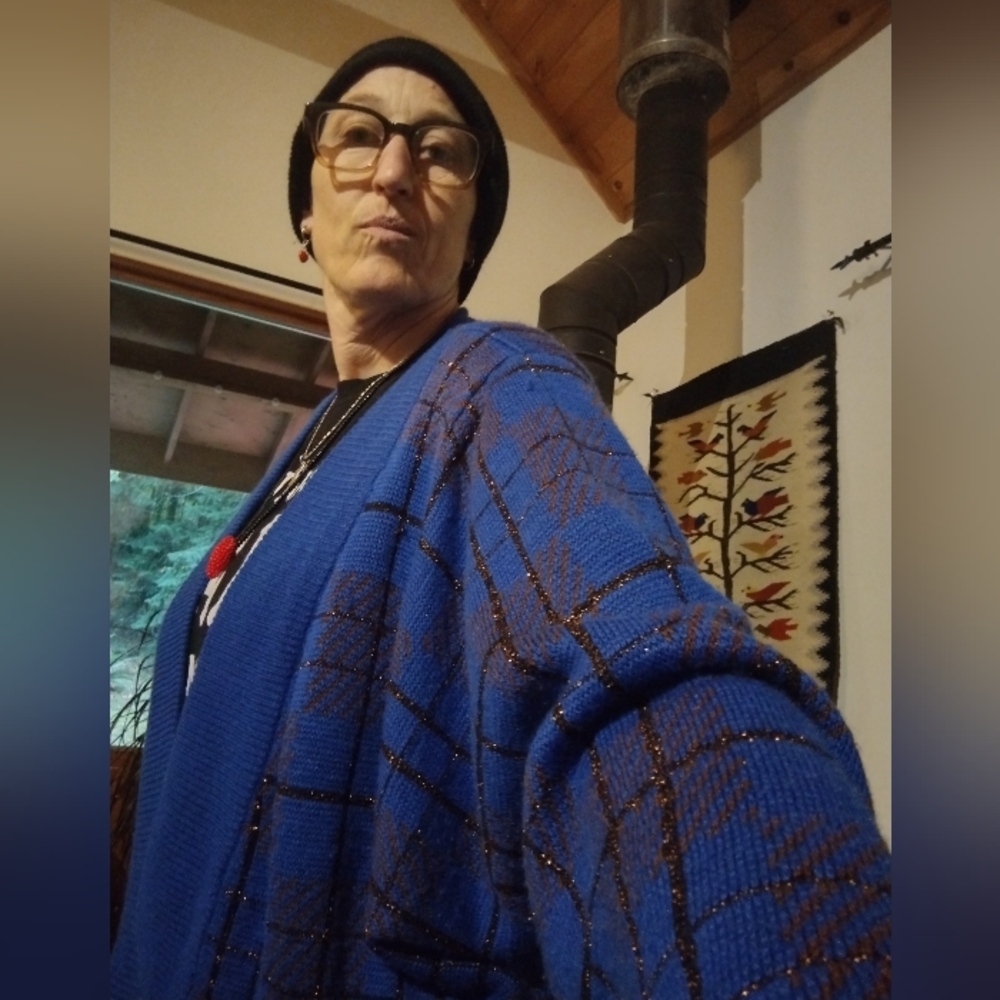 Vintage MARELLA Blue Checkered With Gold Cardigan - Picture 3 of 7
